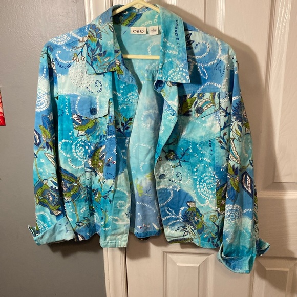 Cato Jackets & Blazers - Cato Blue Floral Denim Jacket Size L